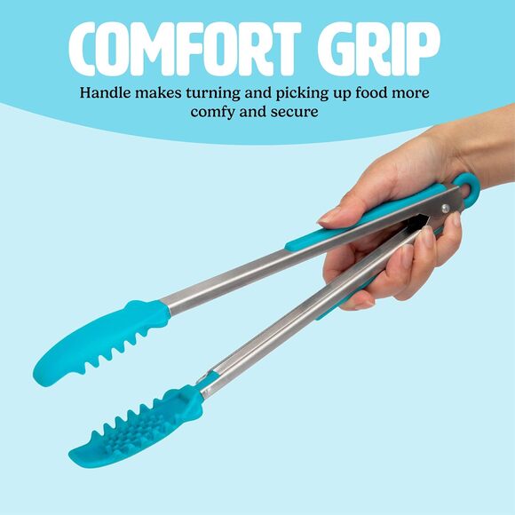 Mighty Tongs Kitchen Cooking Tool Heat Resistant Blue Silicone Steel Reinforced - Picture 6 of 7